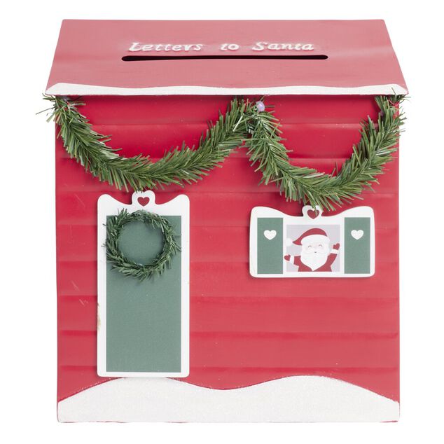Boîte aux lettres Noël décorative métal rouge traditionnel 10xH25cm