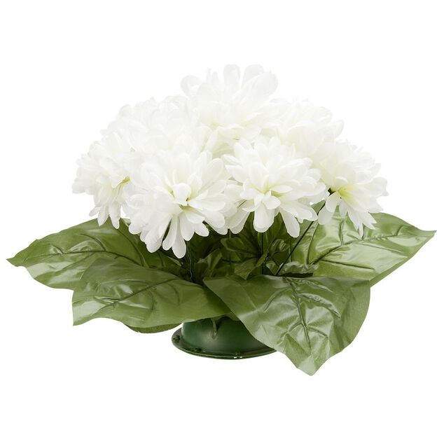Coussin chrysanth&egrave;me artificiel 15 t&ecirc;tes blanc