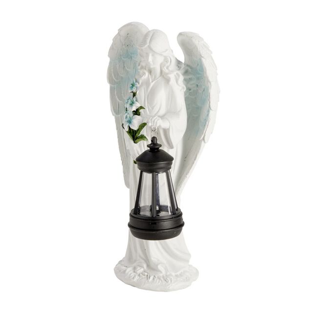 Décoration funéraire ange polyrésine avec lanterne LED 15,5x9xH31cm