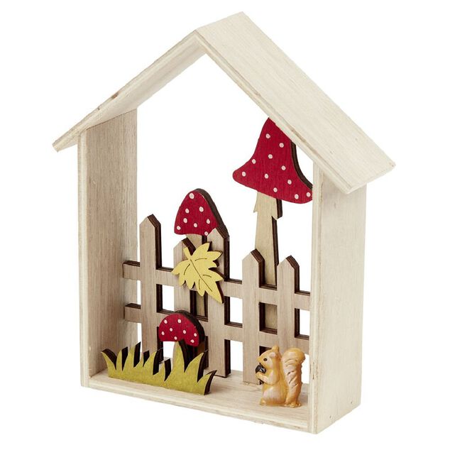Cadre d&eacute;co bois maison automne