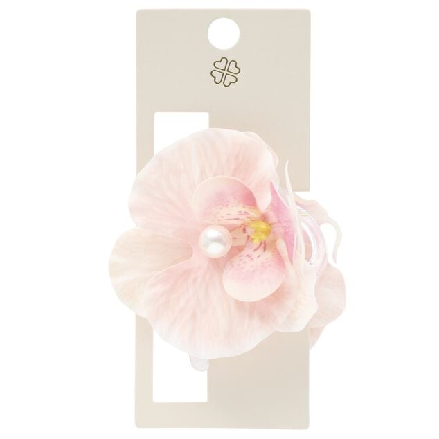 Pince cheveux plastique perle nacr&eacute;e fleur orchid&eacute;e rose L12cm
