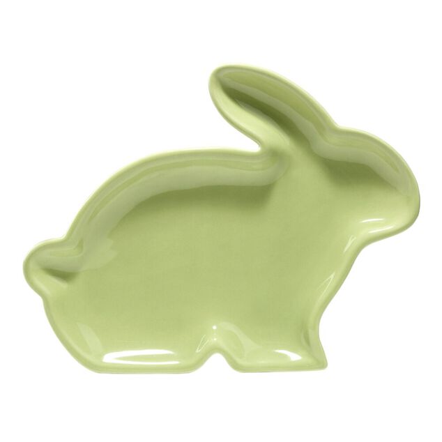 Plat d&eacute;coratif forme lapin en dolomite 18,5x24cm (2 mod&egrave;les blanc ou vert)