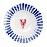 Assiette &agrave; p&acirc;tes porcelaine d&eacute;cor homard et traits bleus &Oslash;26,5cm