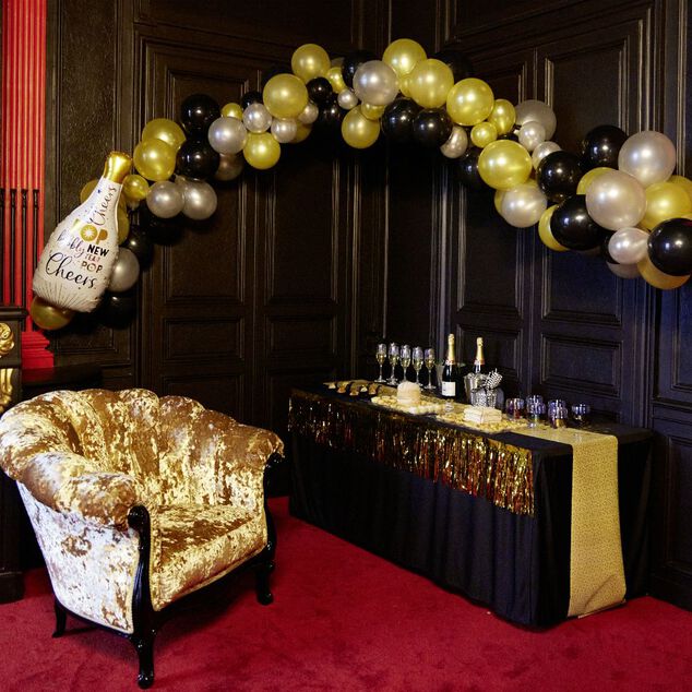 Kit arche de ballons noir dor&eacute; argent&eacute; 5m