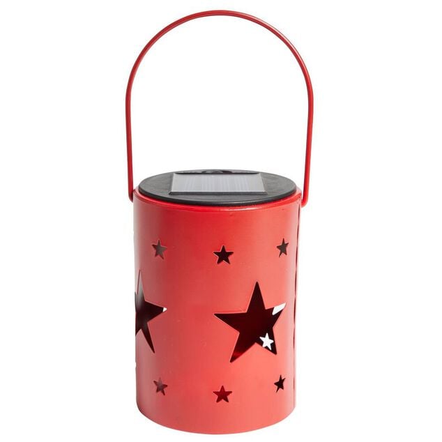 Lanterne solaire m&eacute;tal rouge 1LED blanc chaud &Oslash;8,5xH11,5cm