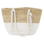 Panier de plage jacinthe d'eau tress&eacute;e beige et cr&egrave;me 48x15xH27cm