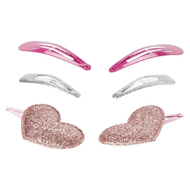 Barrette clic clac coeur et paillettes x6