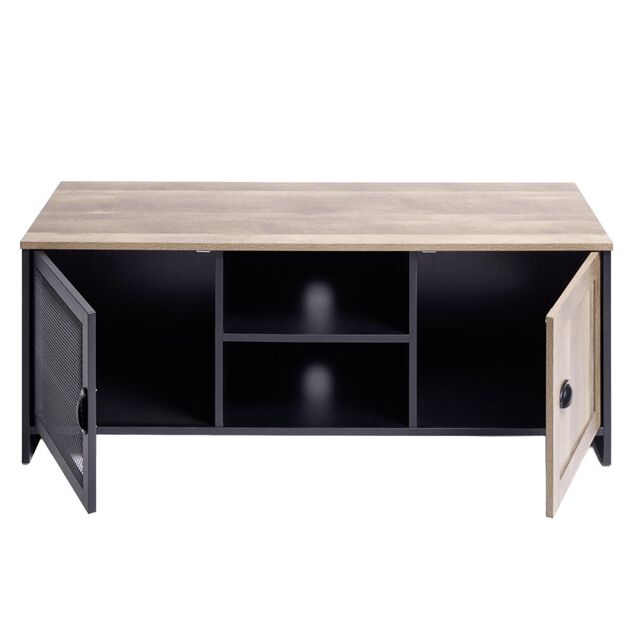 Meuble TV m&eacute;tal et bois Laura 2 portes 118x39xH49cm