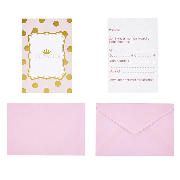 Carte d'invitation rose et doré à poids avec enveloppe x 8