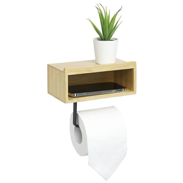 Dérouleur papier WC avec support téléphone en bambou