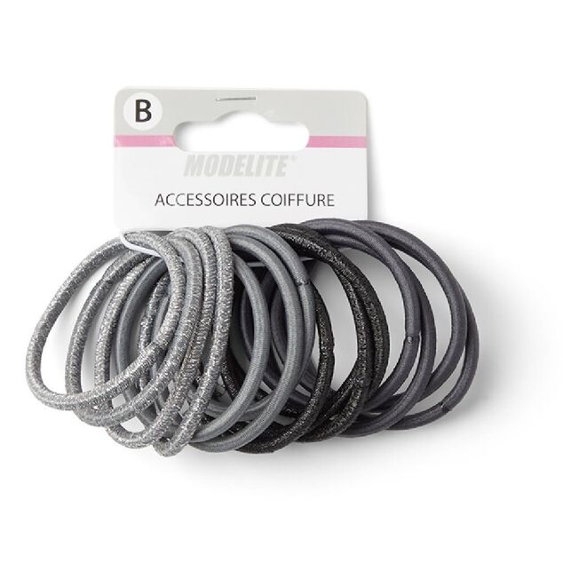 Lot de 15 &eacute;lastiques sans m&eacute;tal gris et noir