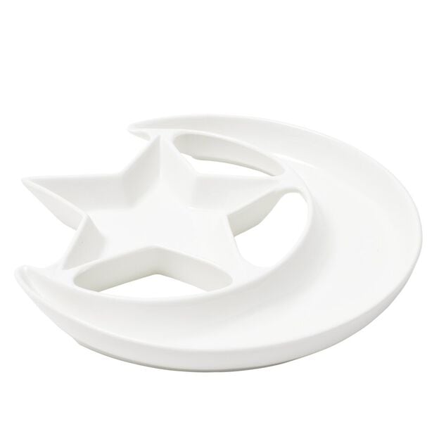 Plat de pr&eacute;sentation forme lune et &eacute;toile c&eacute;ramique blanc &Oslash;25,5xH3cm