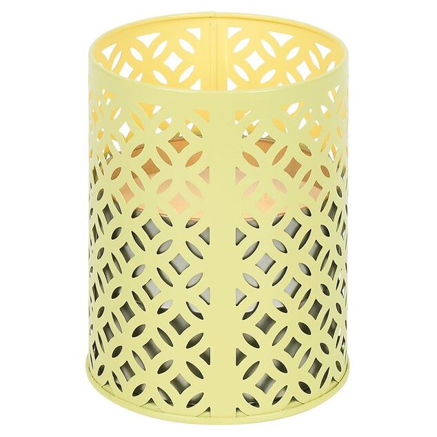 Photophore en m&eacute;tal jaune avec 2 bougies &agrave; la citronnelle 3 m&egrave;ches 12H