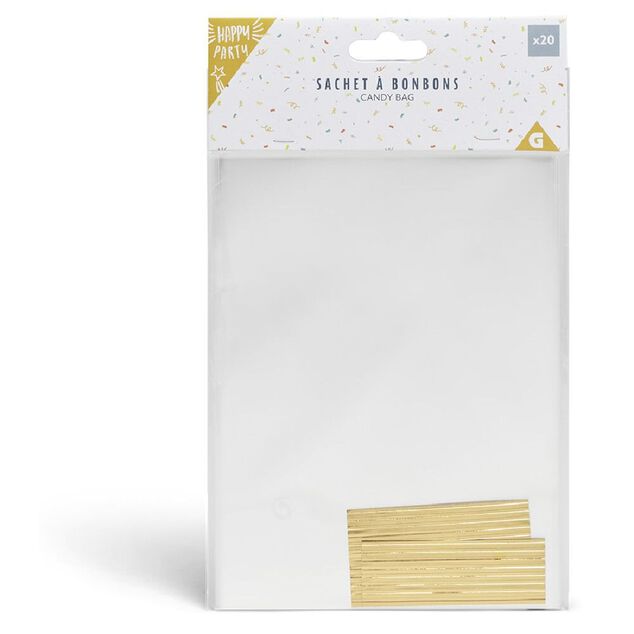 Sac à bonbons pochette transparente x20 avec lien
