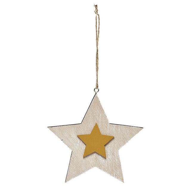 Suspension de No&euml;l en bois motif incrust&eacute; &eacute;toile