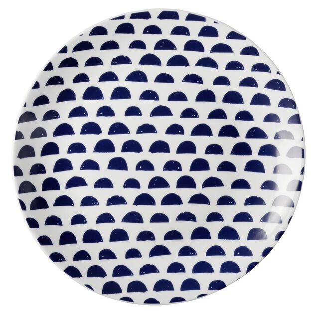 Assiette plate en porcelaine d&eacute;cor bleu &Oslash; 27 cm