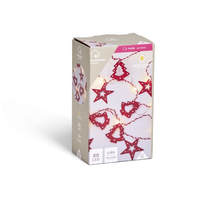 Guirlande d'intérieur sapins et étoiles 20 LED blanc chaud 1,9m