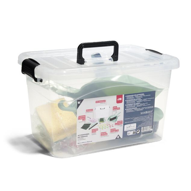 Box de 18 accessoires de ménage 38x28,5x14,4cm