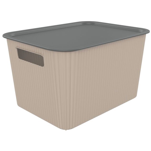 Panier de rangement 14L Vibox plastique beige avec couvercle gris 35x27xH20cm