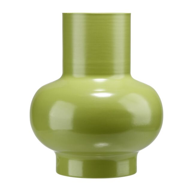 Vase arrondi contemporain m&eacute;tal vert &Oslash;13xH15cm