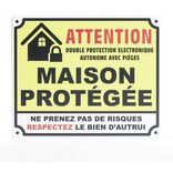 Plaque signalétique  "Attention, maison protégée" - 24x20 cm