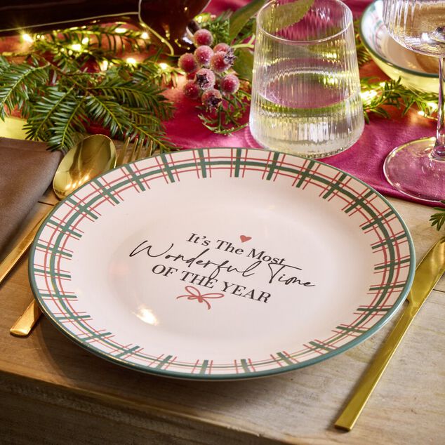 Assiete plate imprim&eacute; No&euml;l contour motif jacquard fa&iuml;ence &Oslash;20 cm