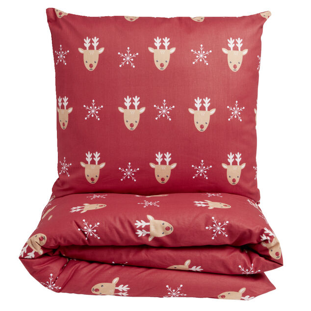 Parure de lit 1 personne 140x200cm No&euml;l traditionnel rouge et blanc