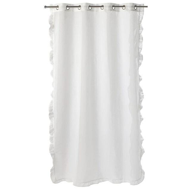 Voilage &agrave; oeillets 140x240cm contour &agrave; volant polyester blanc