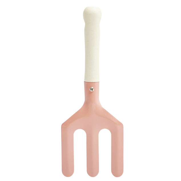 R&acirc;teau enfant pour jardin en m&eacute;tal rose et manche bois L20cm