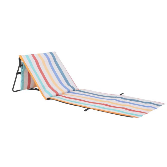 Dossier de plage pliable m&eacute;tal et tissu bayad&egrave;re rayures multicolores 51xL150cm