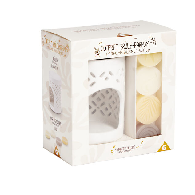 Br&ucirc;le parfum en c&eacute;ramique avec 4 galets de cire parfum&eacute;s