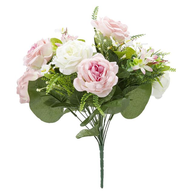 Piquet pivoine H38 cm rose - Fleur artificielle 18 têtes