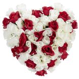 Coussin de fleurs forme coeur - Rose artificielle rouge blanc