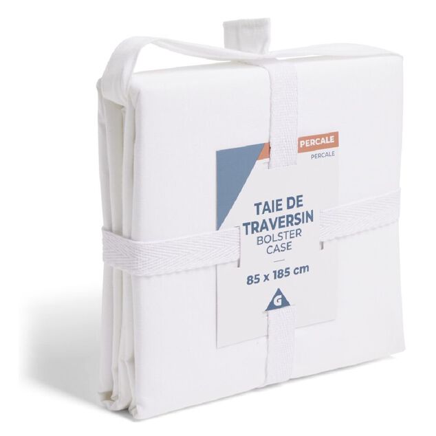 Taie de traversin 85x185cm 100% coton percale blanc