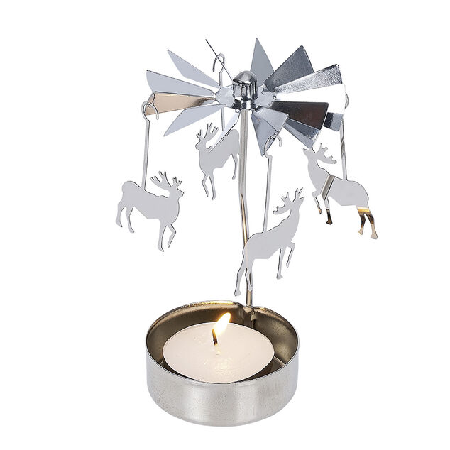 Photophore caroussel renne de Noël gris argenté