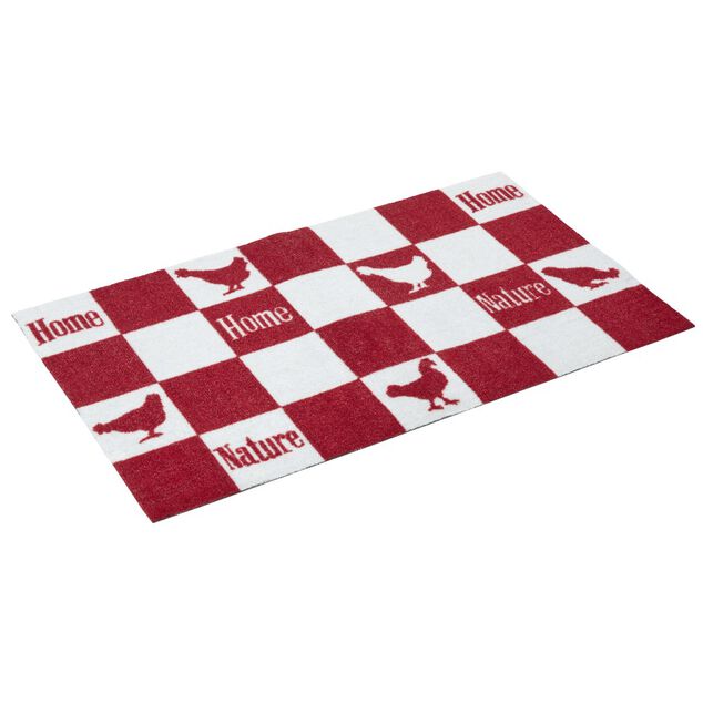 Tapis de cuisine rectangulaire  motif quadrill&eacute; poule 50x80cm