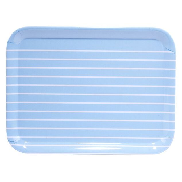 Plateau rectangulaire plastique rayure blanc et bleu 29x22cm