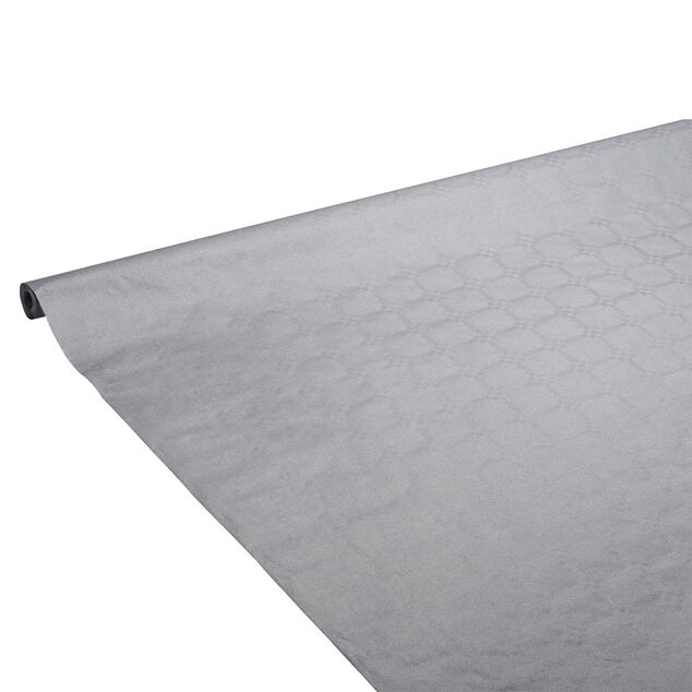Nappe damass&eacute;e gris clair en papier 6 m
