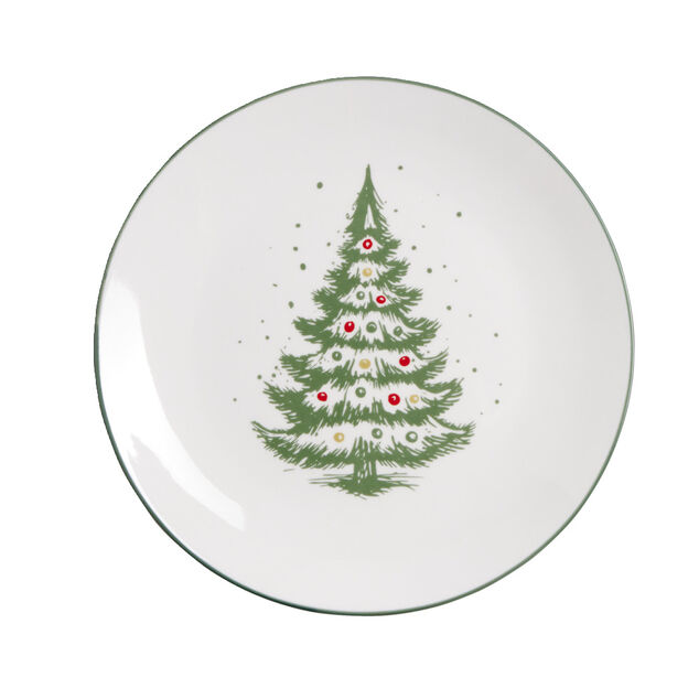 Assiette à dessert porcelaine blanche motif sapin de Noël Ø19cm