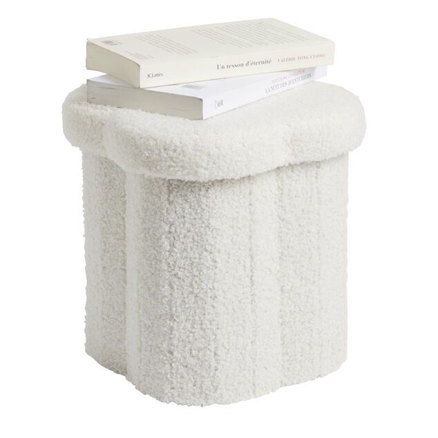Pouf de rangement 8,8L laine bouclée beige 25x25xH26,5cm