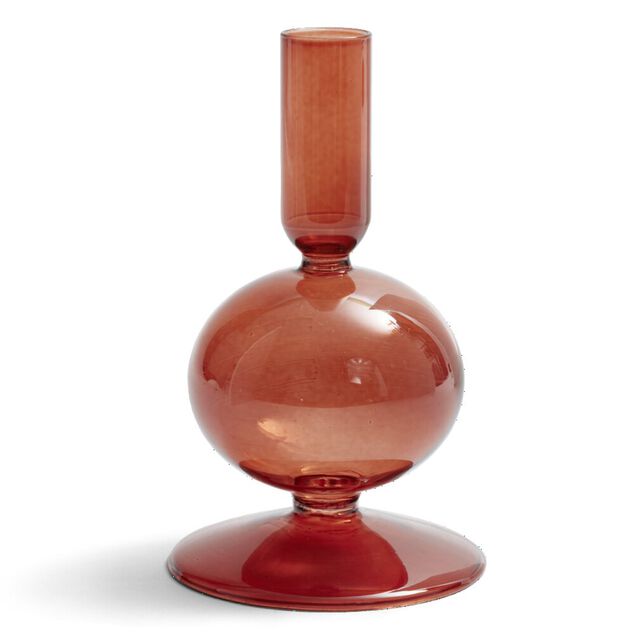 Bougeoir boule chandelier verre ambre &Oslash;8,7xH15cm