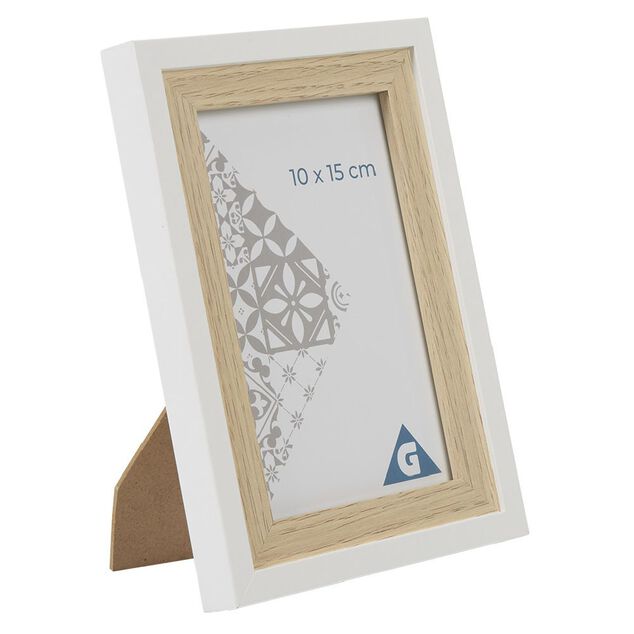 Cadre photo bois naturel blanc 14x19cm pour photo 10x15cm