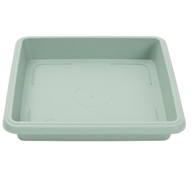 Soucoupe carr&eacute;e pot de fleur plastique vert laurier 27,5x27,5cm
