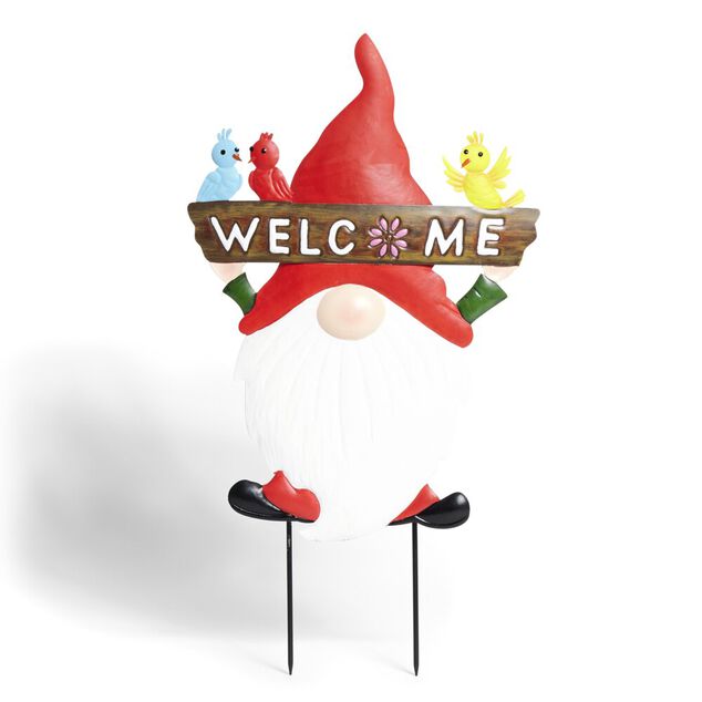 Gnome m&eacute;tal &agrave; planter Welcome H81,5cm