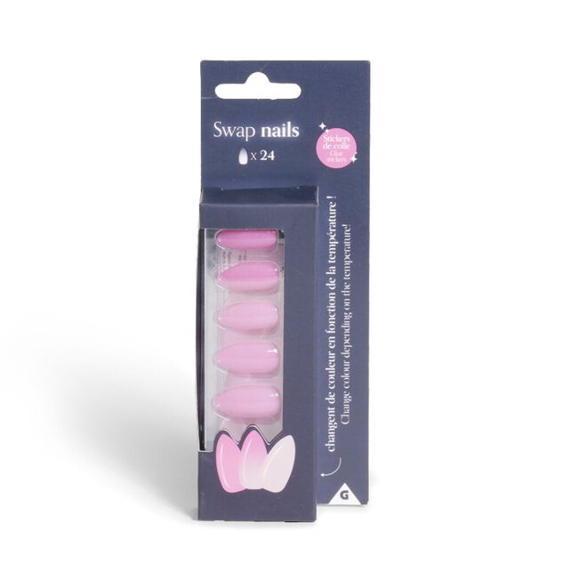 Lot de 24 faux ongles caméléon avec stickers de colle plastique rouge