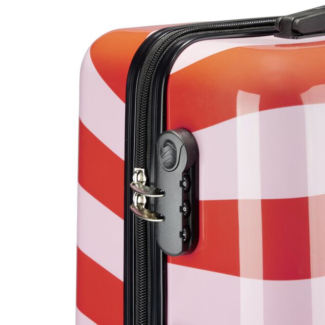 Valise cabine 63L trolley 4 roulettes bayad&egrave;re rayures rouges et roses 45x26xH66,5cm