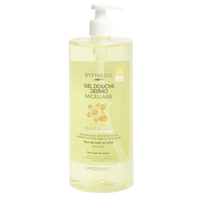 Gel douche dermo micellaire fleur de tiaré Byphasse pH neutre 1L