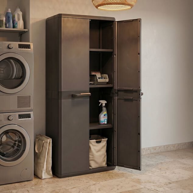 Armoire haute de garage plastique noire 3 tablettes 68x39xH100cm