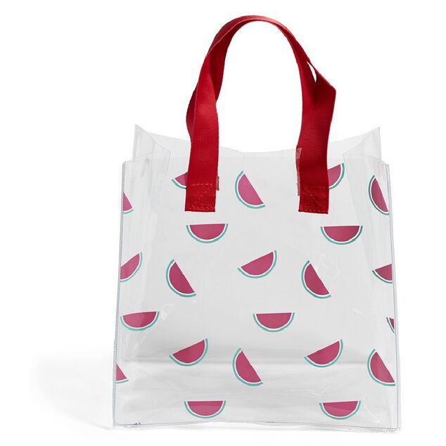 Sac de plage PVC transparent imprim&eacute; past&egrave;que 24,5xH22x14cm