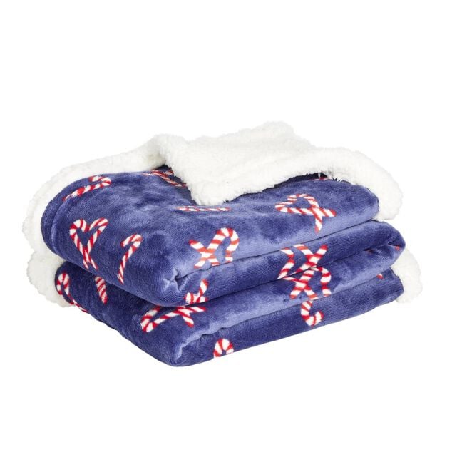 Plaid sherpa motif sucre d'orge rouge et bleu 150x120cm